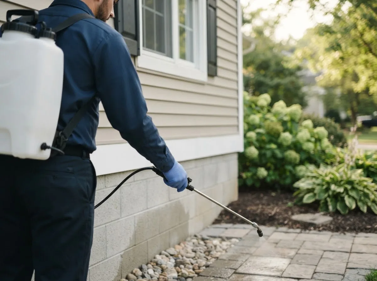 Pest control technician inspecting a home in Chloe, WV